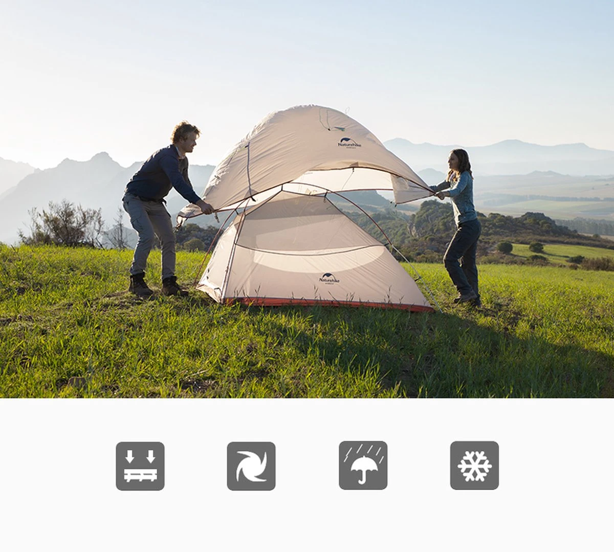Cloud Up 3 Upgraded - Naturehike® - Tent 3 Persoons - Lichtgewicht Tent - Incl. Grondzeil - 20D 4000MM - Outdoor Kampeertent - Waterdicht - Hiking & Wandelen - Afbeelding 7