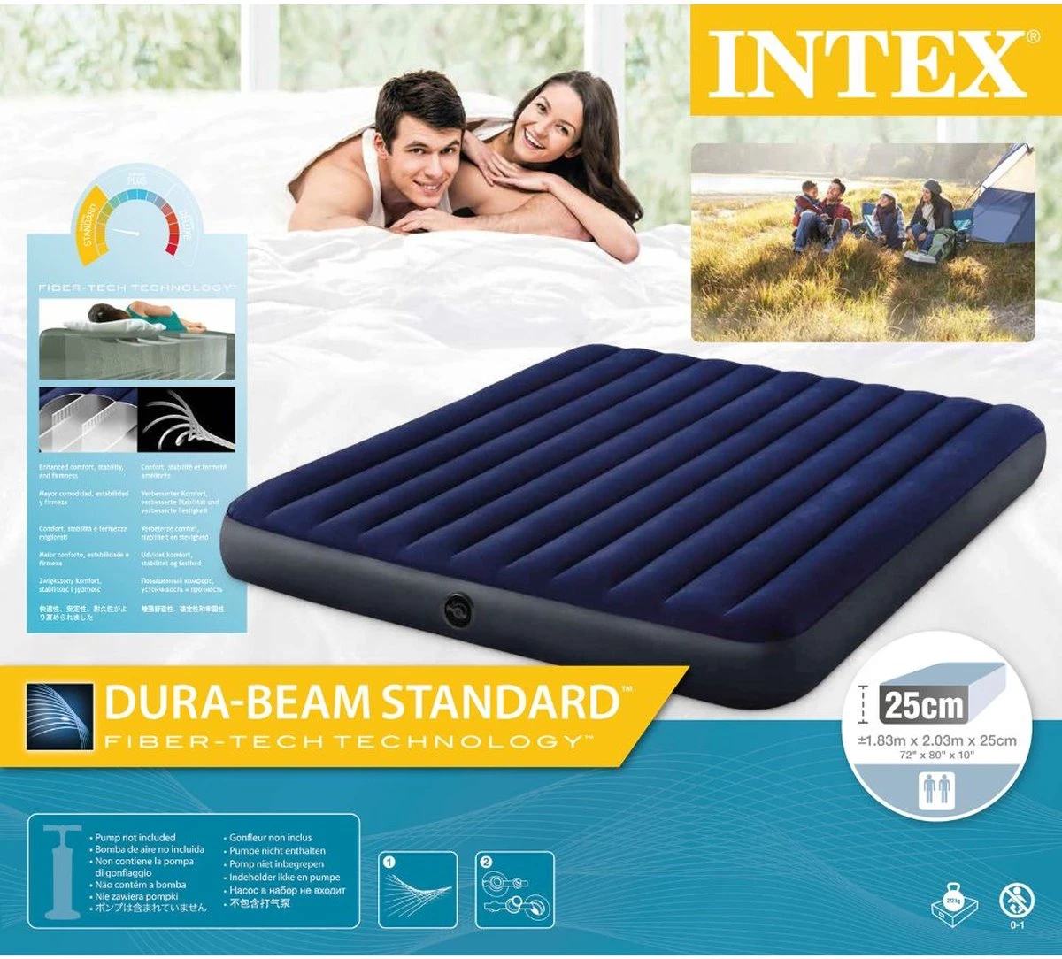 Intex Luchtbedset Intex Luchtbed - 2-Persoons - 183 X 203 X 25 Cm - Blauw + Intex Elektrische Pomp - 650 Liter/min + Hoeslaken Wit + Reparatieset - Afbeelding 8