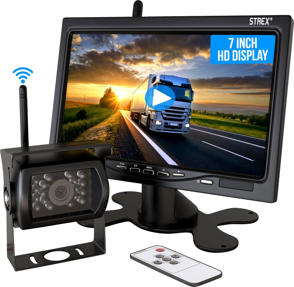 Strex Achteruitrijcamera Set Draadloos - 7" Scherm - 18LED Nachtzicht 15m - IP67 Waterdicht - Achteruitrij Camera - Geschikt Voor Auto/ Camper / Caravan / Vrachtwagen / Landbouw / Boot / Tractor - Afbeelding 2