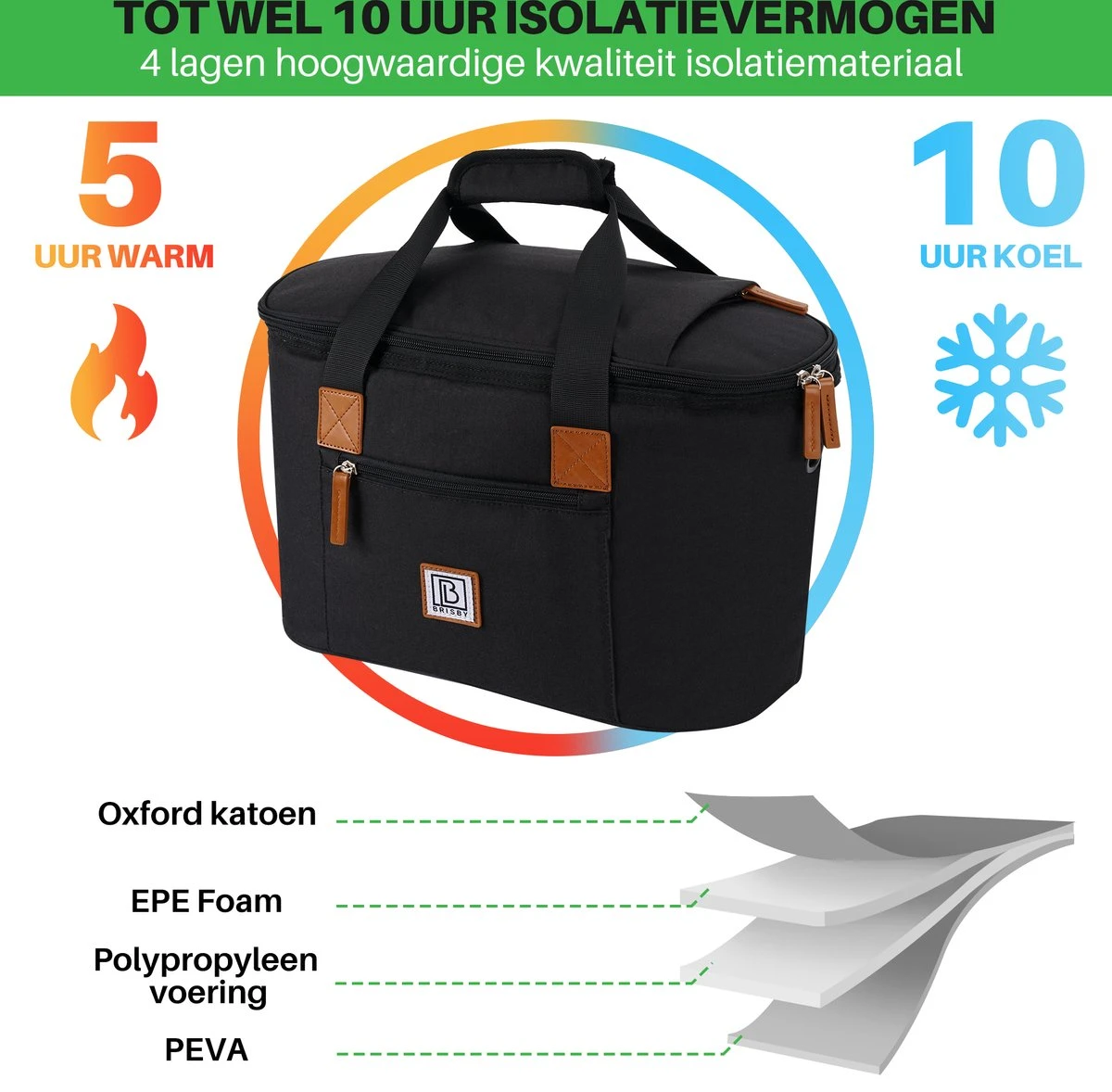 Brisby 4 Laags Geïsoleerde Koeltas - Boodschappentas 21 Liter - Zwart - Afbeelding 6