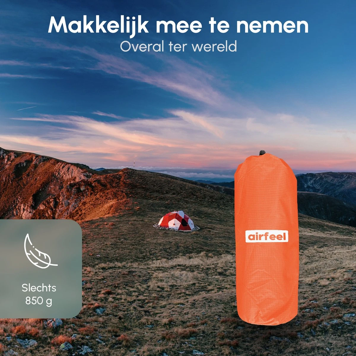 AirFeel Lichtgewicht Opsblaasbaar Slaapmatje - Ingebouwde Pomp En Kussen - 196 X 60 X 6 Cm - Orange - Afbeelding 6