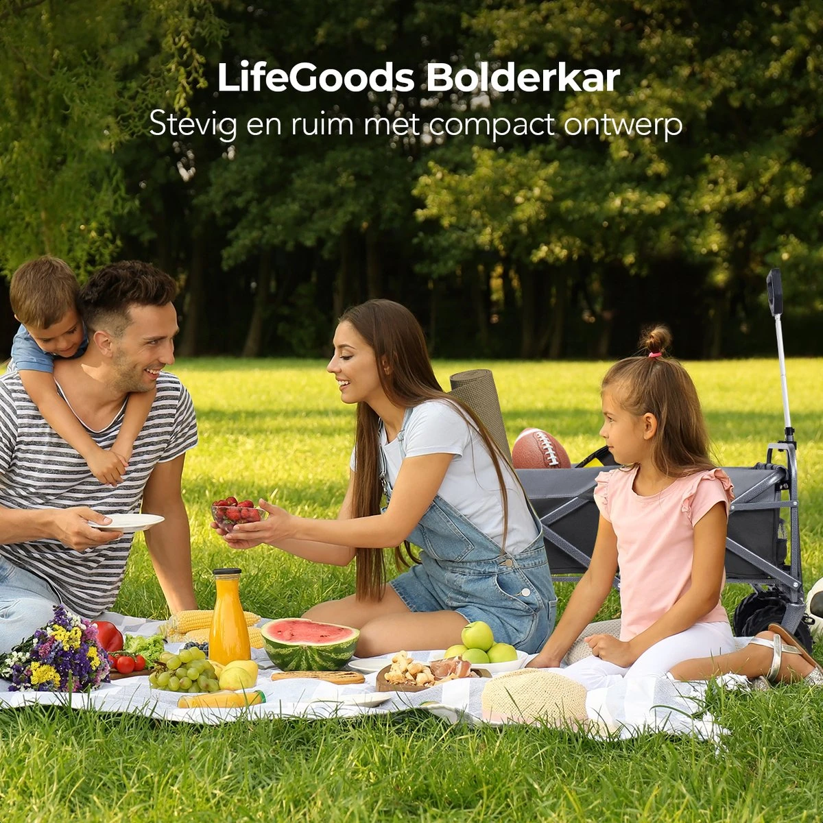 LifeGoods Bolderkar - Opvouwbaar - Tot 80KG - 94L - Wasbaar Polyester - 98x45cm - Zwart/Grijs - Afbeelding 3