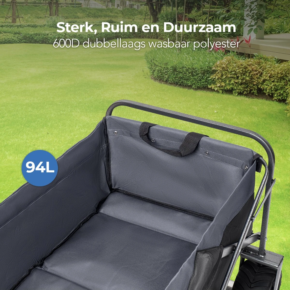 LifeGoods Bolderkar - Opvouwbaar - Tot 80KG - 94L - Wasbaar Polyester - 98x45cm - Zwart/Grijs - Afbeelding 4