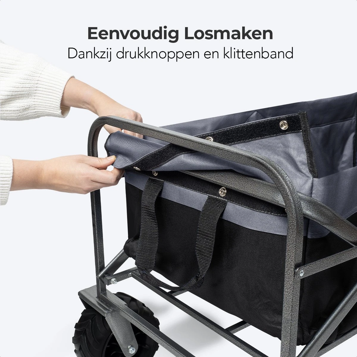 LifeGoods Bolderkar - Opvouwbaar - Tot 80KG - 94L - Wasbaar Polyester - 98x45cm - Zwart/Grijs - Afbeelding 8