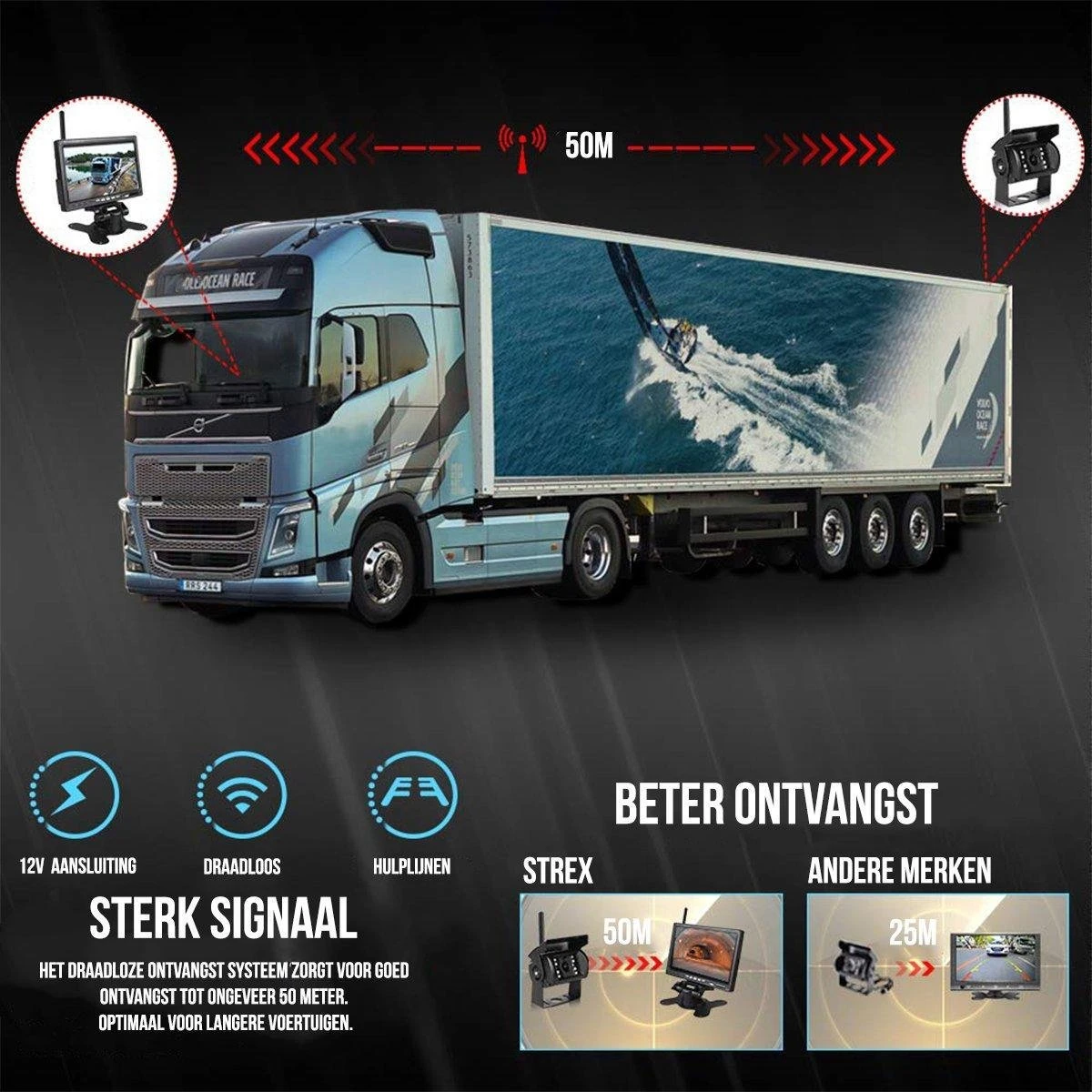 Strex Draadloze Achteruitrijcamera Met 2 Camera's - 7” Scherm - Nachtzicht 18LED 15m - Afbeelding 6