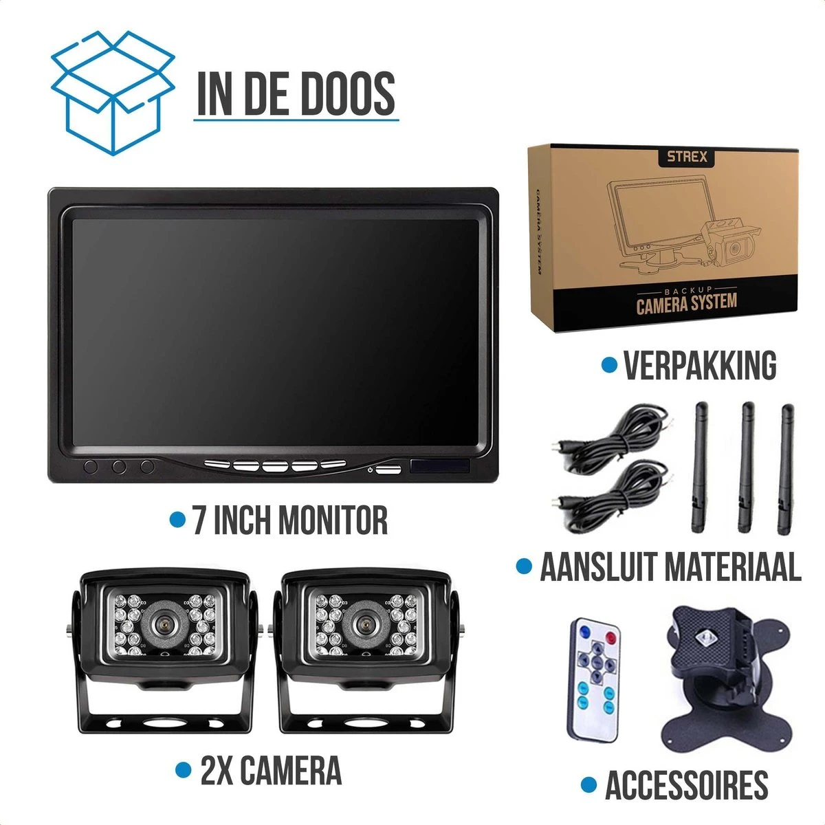 Strex Draadloze Achteruitrijcamera Met 2 Camera's - 7” Scherm - Nachtzicht 18LED 15m - Afbeelding 9