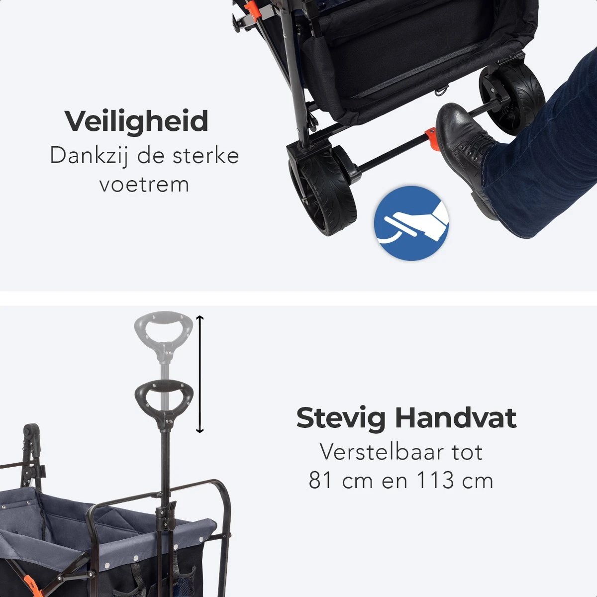 LifeGoods Bolderkar - Opvouwbaar - Tot 120KG - 103L - Extra Draagtas En Duwstang - Wasbaar Polyester - 98x45cm - Zwart/Grijs - Afbeelding 10