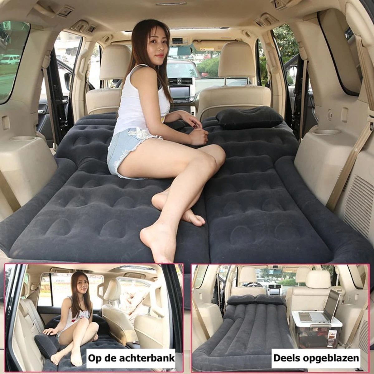 Merkloos Auto Luchtbed - Multifunctioneel - Achterbank - 2 Persoons - Opblaasbaar Bed - Luchtmatras - Reizen - Vakantie - Kamperen - Inclusief Elektrische Pomp - Zwart - Afbeelding 7