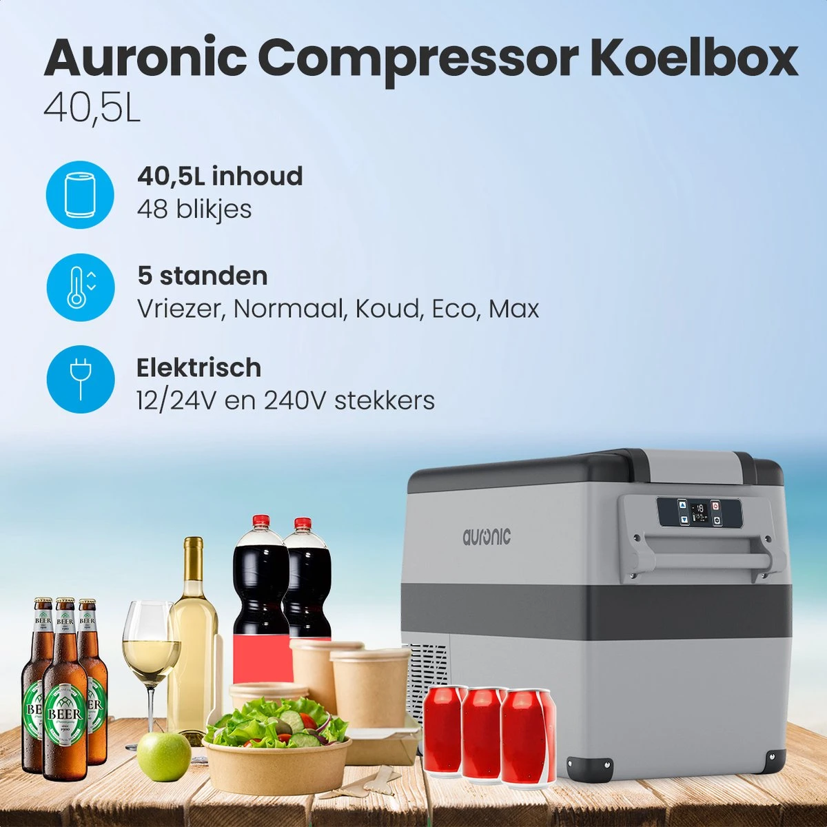Auronic Elektrische Koelbox - 40.5L - Compressor - 12V En 240V - Grijs - Afbeelding 2