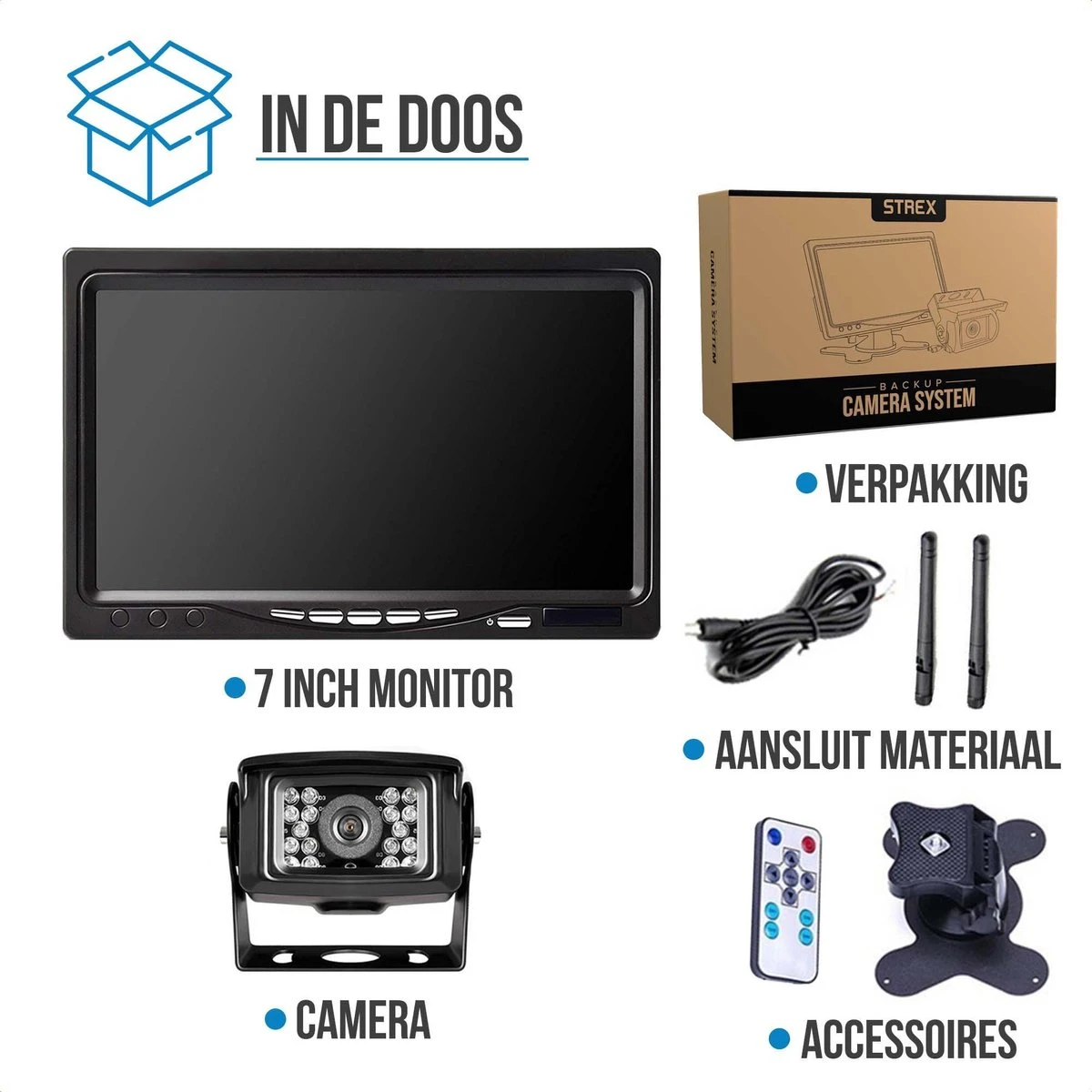 Strex Achteruitrijcamera Set Draadloos - 7" Scherm - 18LED Nachtzicht 15m - IP67 Waterdicht - Achteruitrij Camera - Geschikt Voor Auto/ Camper / Caravan / Vrachtwagen / Landbouw / Boot / Tractor - Afbeelding 10