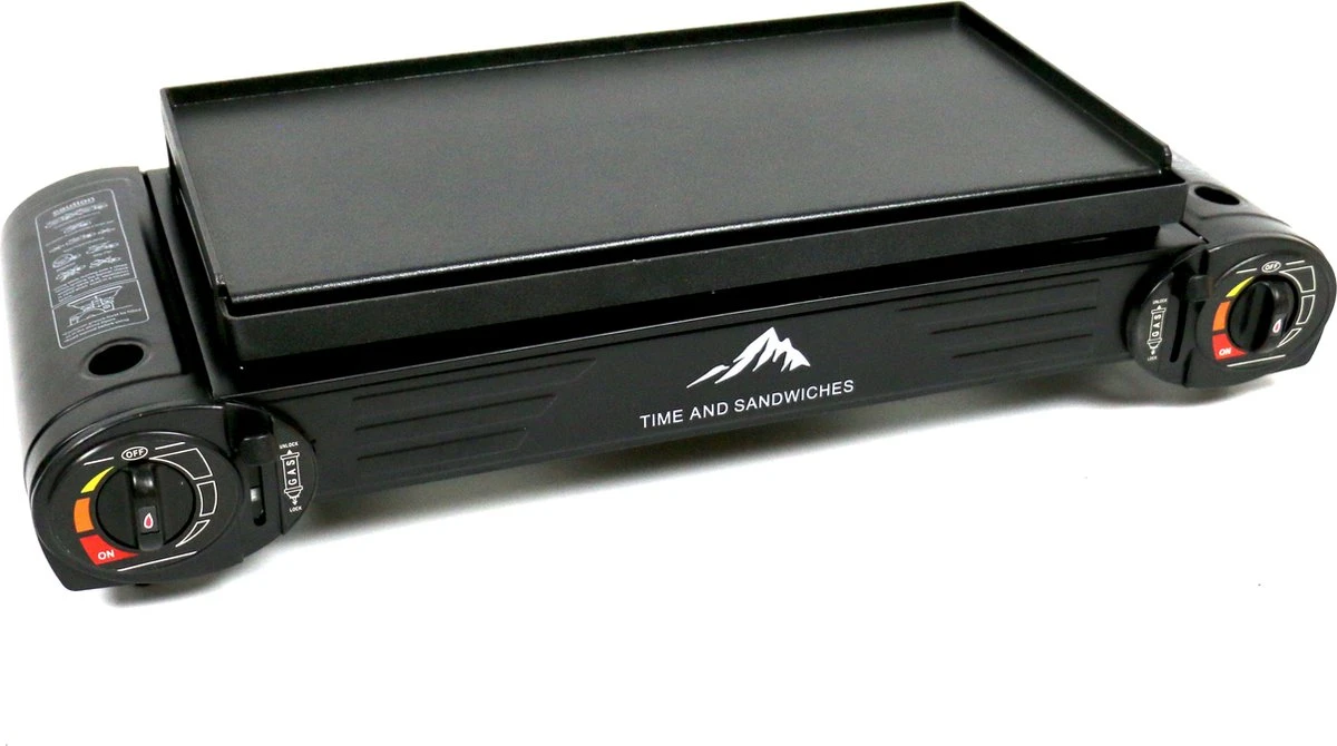 T&S - Draagbaar Dubbel Gasvuur Met Grillplaat En Transportkist - Camping Kooktoestel - Kookstel - Bakplaat - Gasfornuis - 2 Pits - Elektrische Ontsteking - Kookvuur - Kampeer Vuur - Afbeelding 4