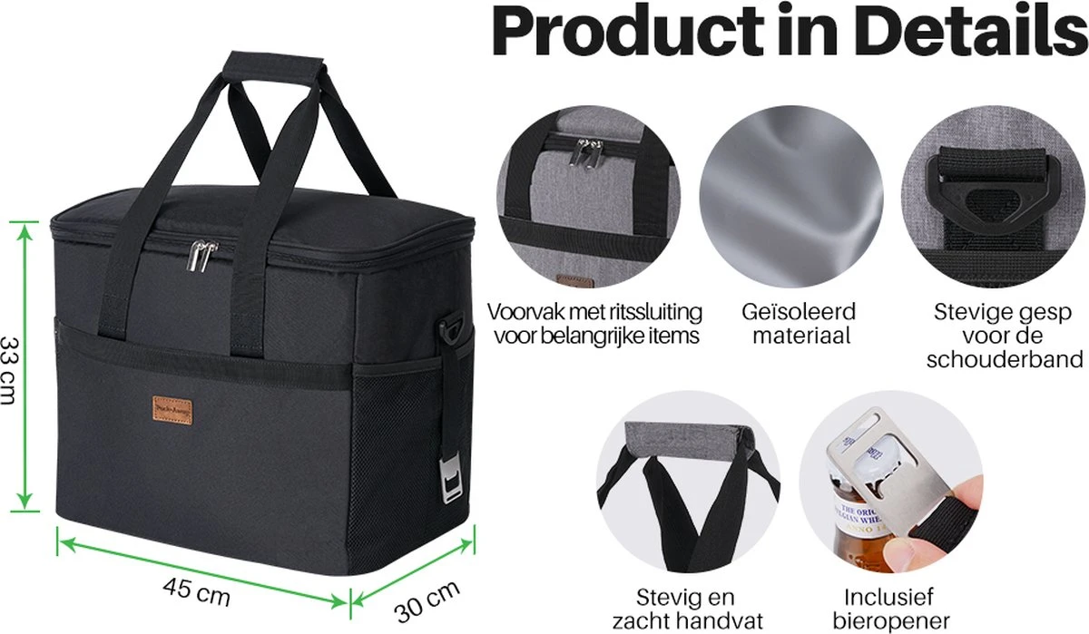 Packaway 4 Laags Geïsoleerde Koeltas - Lunchtas 40 Liter - Zwart - Afbeelding 16