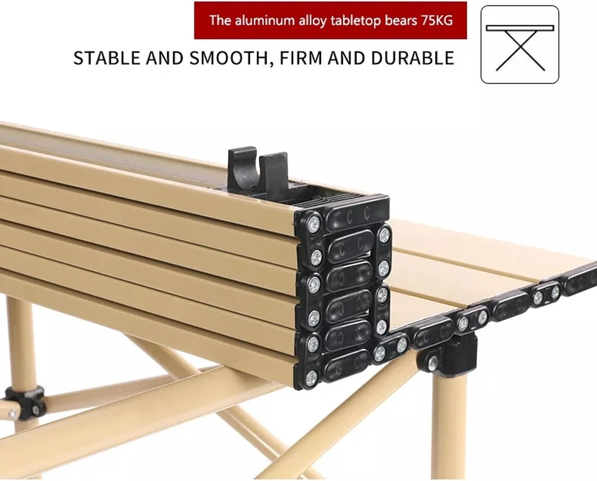 Buxibo - Lichtgewicht Vouwbare Campingtafel - Inklapbaar - Vis/Tuin/Picknick Tafel - Kamperen - Met Opberghoes - Aluminium - Grijs - Afbeelding 5