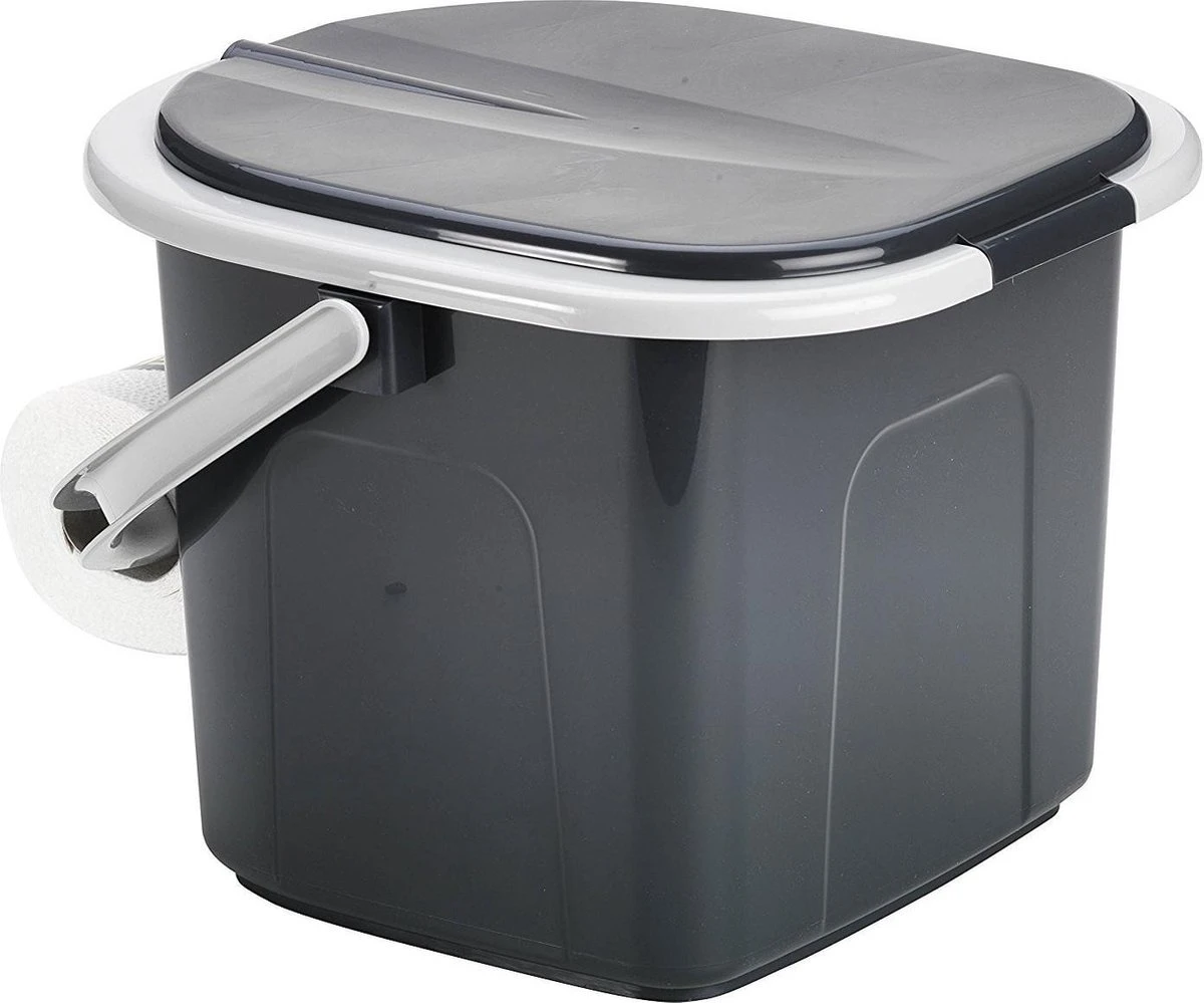 Branq Toiletemmer Draagbaar Met Deksel - 15,5L - Antraciet - Afbeelding 3
