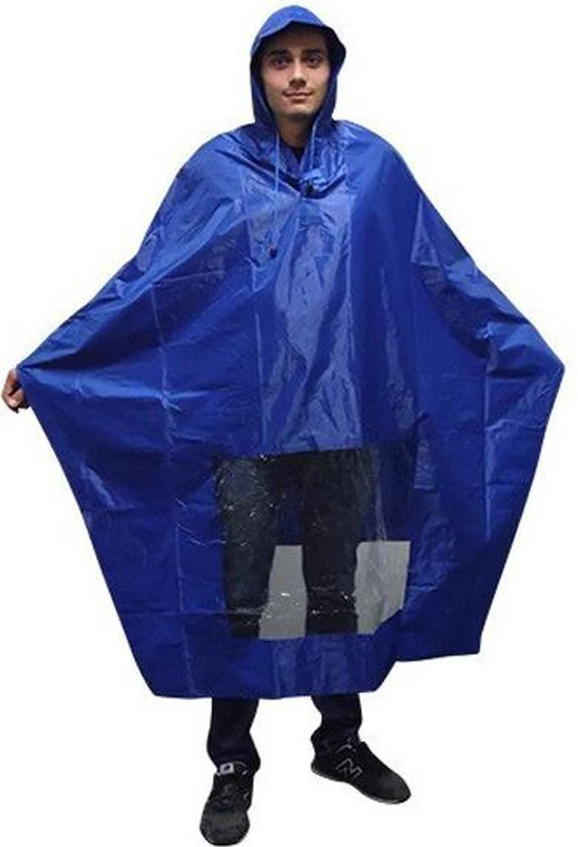 Poncho Regenponcho - Fietsponcho Fiets - Koplampproof Transparant - One Size Unisex Blauw - Afbeelding 2