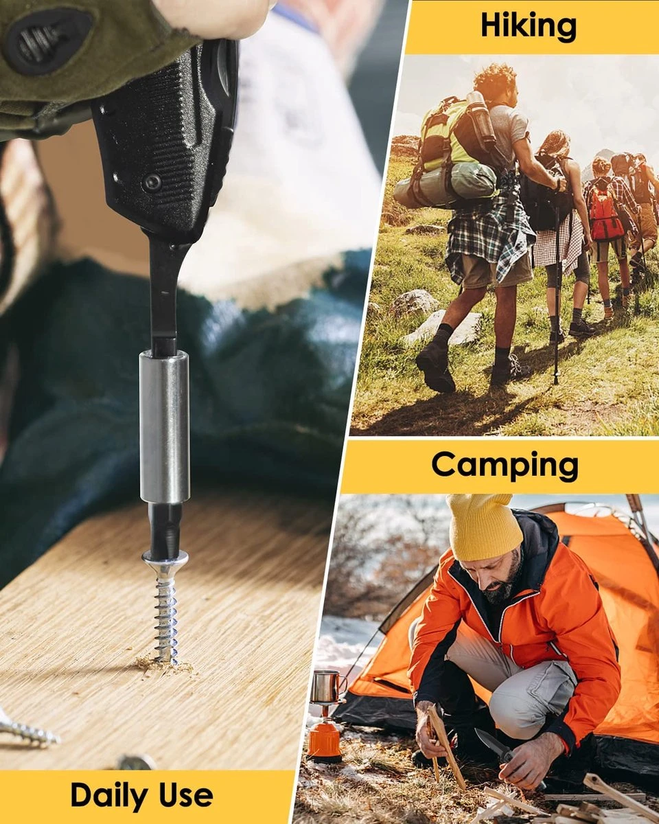 BOTC Multitool Zakmes - 14-in-1 Multitool - Blikopener / Flesopener / Zakmes / Schroevendraaier/ 9 Verwisselbare Schroeven / Draagetui - Voor Outdoor Camping/Wandelen - Afbeelding 6