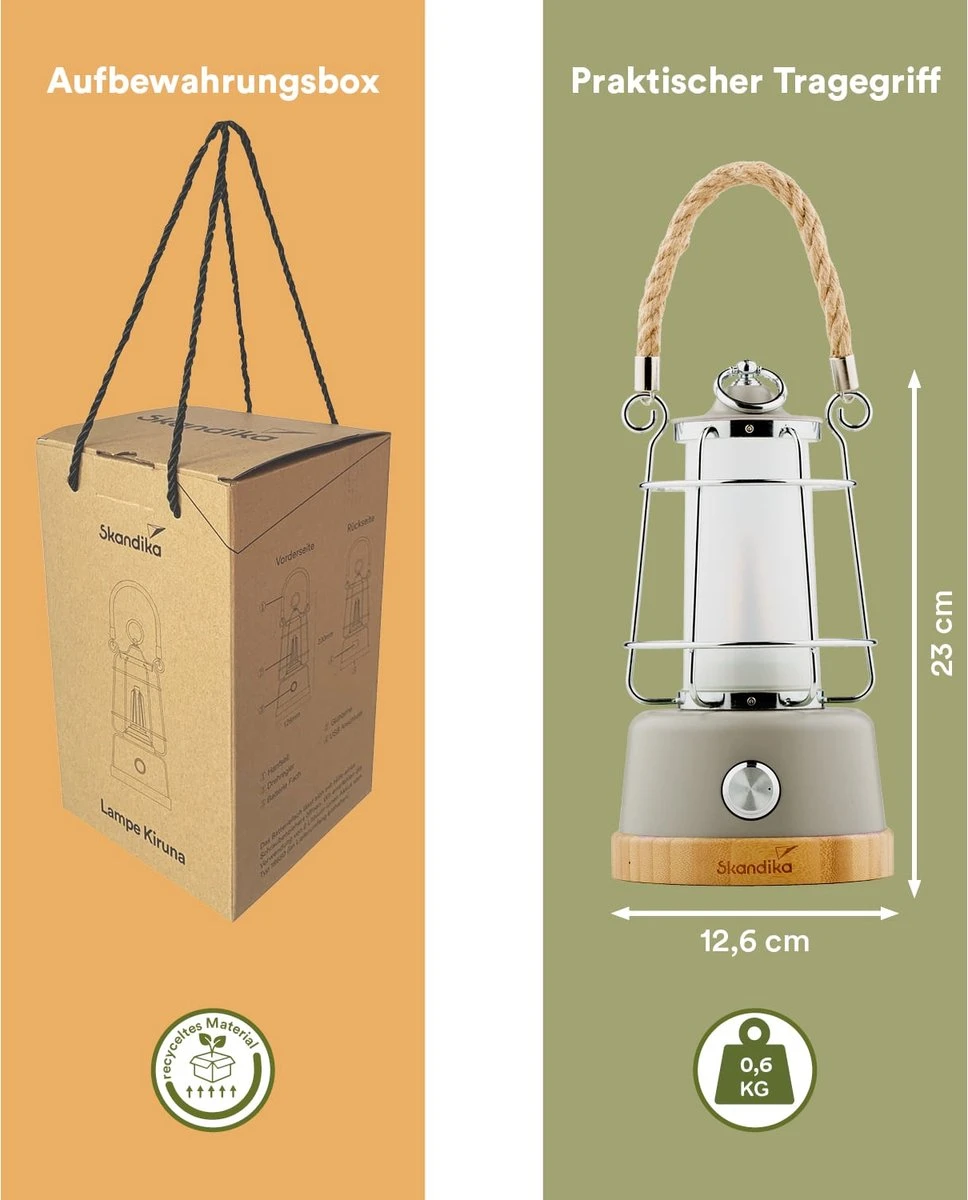 Skandika Kiruna LED-Lamp – Tentlampen – Campinglampen – Buiten Lantaarn – Buitenverlichting – Buiten Lamp - Retro Outdoor Camping Lamp Met Powerbank, Traploos Dimbaar, Draadloos, Oplaadbare Batterij, USB, Warm En Koud Wit, 75h Lichtduur – Beige - Afbeelding 5
